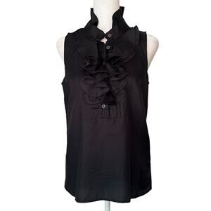 J. Crew black silk sleeveless ruffle neck top size 4P